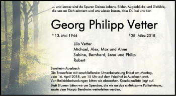 Traueranzeige von Georg Philipp Vetter von Bergsträßer Anzeiger