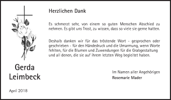 Traueranzeige von Gerda Leimbeck von Mannheimer Morgen