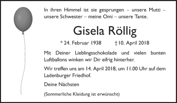 Traueranzeige von Gisela Röllig von Mannheimer Morgen