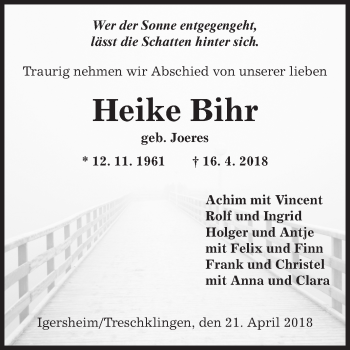 Traueranzeige von Heike Bihr von Fränkische Nachrichten