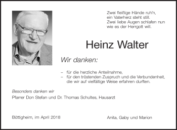 Traueranzeige von Heinz Walter von Fränkische Nachrichten