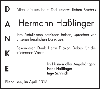 Traueranzeige von Hermann Haßlinger von Bergsträßer Anzeiger