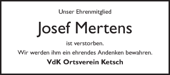 Traueranzeige von Josef Mertens von Schwetzinger Zeitung