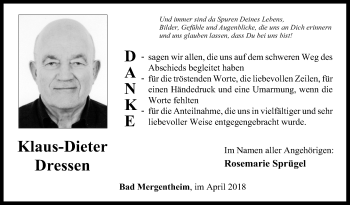 Traueranzeige von Klaus-Dieter Dressen von Fränkische Nachrichten