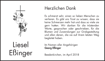 Traueranzeige von Liesel Eßinger von Bergsträßer Anzeiger