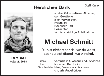 Traueranzeige von Michael Schmitt von Fränkische Nachrichten