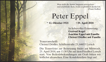 Traueranzeige von Peter Eppel von Bergsträßer Anzeiger