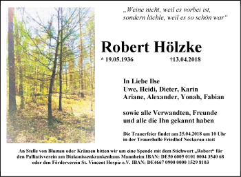 Traueranzeige von Robert Hölzke von Mannheimer Morgen