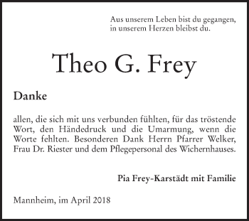 Traueranzeige von Theo G. Frey von Mannheimer Morgen