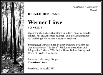 Traueranzeige von Werner Löwe von Fränkische Nachrichten