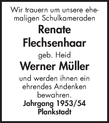 Traueranzeige von Werner Müller von Schwetzinger Zeitung