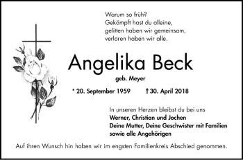 Traueranzeige von Angelika Beck von Schwetzinger Zeitung