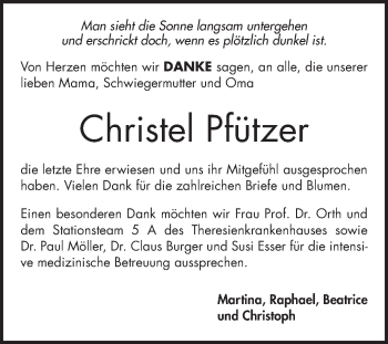 Traueranzeige von Christel Pfützer von Mannheimer Morgen