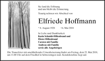 Traueranzeige von Elfriede Hoffmann von Schwetzinger Zeitung