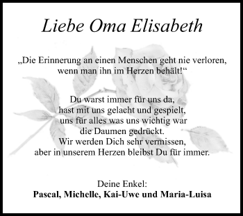 Traueranzeige von Elisabeth  von Fränkische Nachrichten