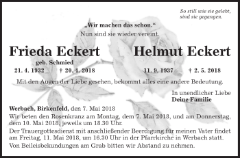 Traueranzeige von Frieda Eckert von Fränkische Nachrichten