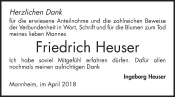 Traueranzeige von Friedrich Heuser von Mannheimer Morgen