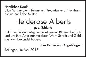 Traueranzeige von Heiderose Alberts von Schwetzinger Zeitung