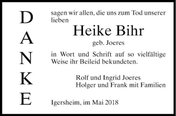 Traueranzeige von Heike Bihr von Fränkische Nachrichten