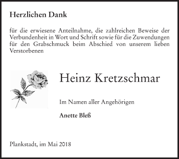 Traueranzeige von Heinz Kretzschmar von Schwetzinger Zeitung