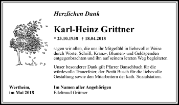 Traueranzeige von Karl-Heinz Grittner von Fränkische Nachrichten