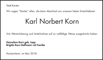Traueranzeige von Karl Norbert Korn von Schwetzinger Zeitung