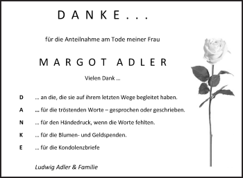 Traueranzeige von Margot Adler von Südhessen Morgen