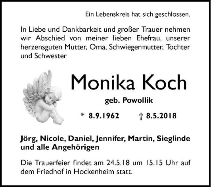  Traueranzeige für Monika Koch vom 19.05.2018 aus Mannheimer Morgen