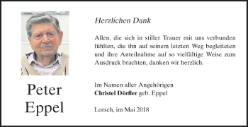 Traueranzeige von Peter Eppel von Bergsträßer Anzeiger