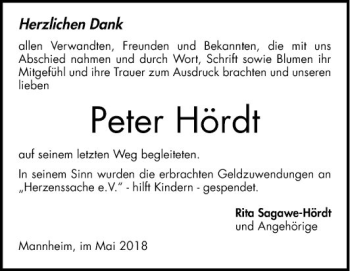 Traueranzeige von Peter Hördt von Mannheimer Morgen