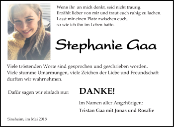 Traueranzeige von Stephanie Gaa von Schwetzinger Zeitung