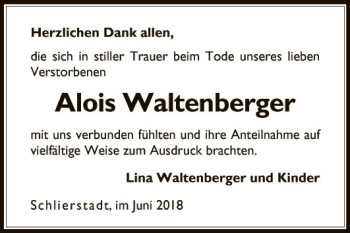 Traueranzeige von Alois Waltenberger von Fränkische Nachrichten