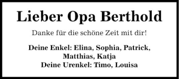 Traueranzeige von Berthold Lang von Fränkische Nachrichten