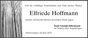 Traueranzeige von Elfriede Hoffmann von Schwetzinger Zeitung