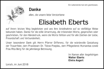 Traueranzeige von Elisabeth Eberts von Bergsträßer Anzeiger