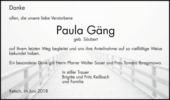 Traueranzeige von Paula Gäng von Schwetzinger Zeitung