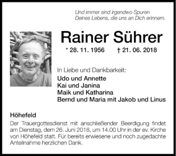 Traueranzeige von Rainer Sührer von Fränkische Nachrichten