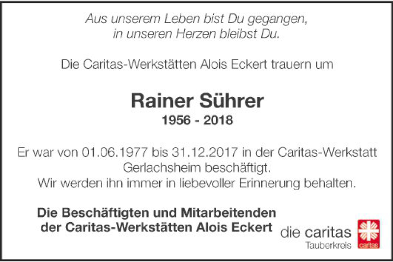  Traueranzeige für Rainer Sührer vom 23.06.2018 aus Fränkische Nachrichten
