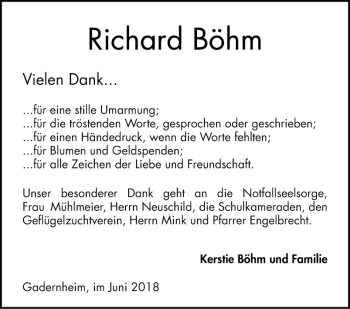 Traueranzeige von Richard Böhm von Bergsträßer Anzeiger