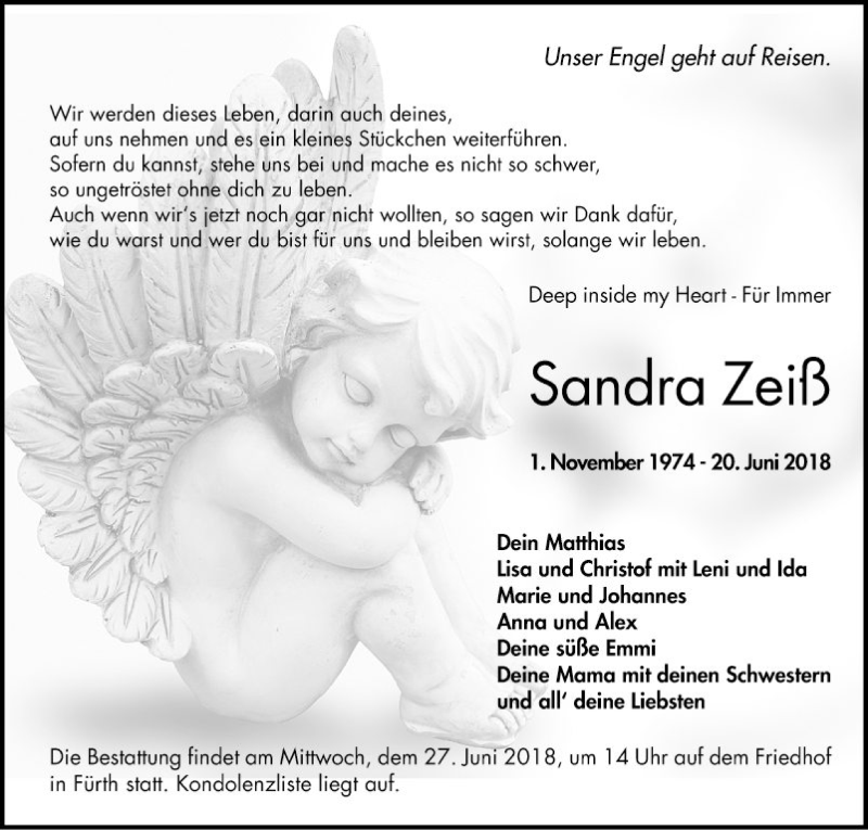 Traueranzeige für Sandra Zeiß vom 23.06.2018 aus Bergsträßer Anzeiger
