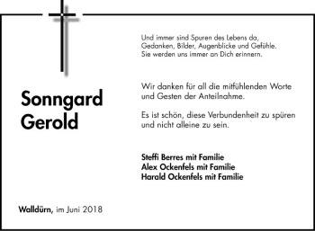 Traueranzeige von Sonngard Gerold von Fränkische Nachrichten