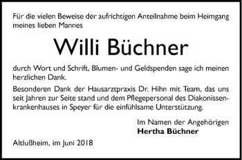 Traueranzeige von Willi Büchner von Schwetzinger Zeitung