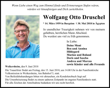 Traueranzeige von Wolfgang Otto Druschel von Fränkische Nachrichten