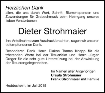 Traueranzeige von Dieter Strohmaier von Mannheimer Morgen