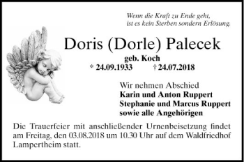 Traueranzeige von Doris Dorle Palecek von Mannheimer Morgen