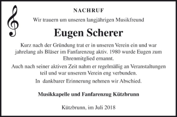 Traueranzeige von Eugen Scherer von Fränkische Nachrichten