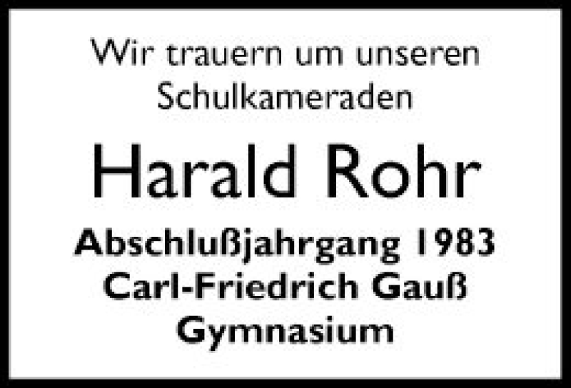 Traueranzeige für Harald Rohr vom 10.07.2018 aus Schwetzinger Zeitung