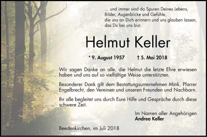  Traueranzeige für Helmut Keller vom 21.07.2018 aus Bergsträßer Anzeiger