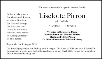 Traueranzeige von Liselotte Pirron von Mannheimer Morgen