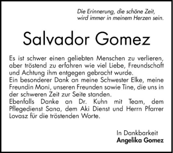 Traueranzeige von Salvador Gomez von Schwetzinger Zeitung